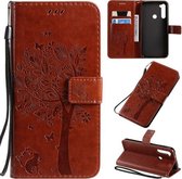 Voor Xiaomi Redmi Note 8T Boom & Kat Patroon Geperst Afdrukken Horizontale Flip PU Lederen Case met Houder & Kaartsleuven & Portemonnee & Lanyard (Koffie)