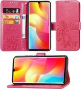 Voor Geschikt voor Xiaomi Mi Note 10 Lite Lucky Clover Pressed Flowers Pattern Leather Case met houder & kaartsleuven & portemonnee & draagriem (Rose)