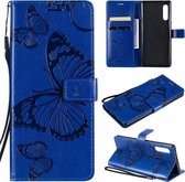 Voor LG G9 3D vlinder reliëf patroon horizontale flip lederen tas met houder & kaartsleuf & portemonnee & lanyard (blauw)