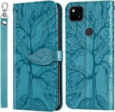 Voor Google Pixel 4a 5G Life of Tree Embossing Pattern Horizontale flip lederen tas met houder & kaartsleuf & portemonnee & fotolijst & lanyard (blauw)