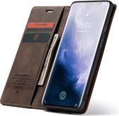 CaseMe-013 Multifunctionele Retro Frosted Horizontale Flip Leren Case voor OnePlus 7 Pro, met Kaartsleuf & Houder & Rits Portemonnee & Fotolijst (Koffie)