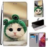 Voor Samsung Galaxy S21 Ultra 5G Gekleurde Tekening Cross Textuur Horizontale Flip PU Lederen Case met Houder & Kaartsleuven & Portemonnee & Lanyard (Frog Kitten)