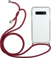 Voor Samsung Galaxy S10 + Four-Corner Anti-Fall transparante TPU beschermhoes met lanyard (rood)