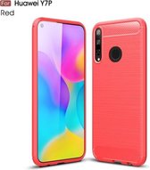 Voor Huawei Y7p geborsteld textuur TPU-hoesje van koolstofvezel (rood)