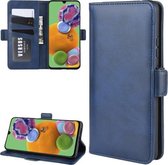 Voor Galaxy A90 5G dubbele gesp Crazy Horse zakelijke mobiele telefoon holster met kaarthouder beugelfunctie (blauw)