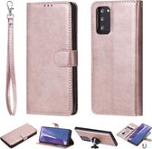 Voor Samsung Galaxy Note 20 Ultra 2 in 1 effen kleur afneembare PU lederen tas met kaartsleuven & magnetische houder & fotolijst & portemonnee & riem (rose goud)