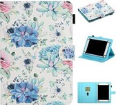 Voor 10 inch universele tablet-pc bloempatroon horizontale flip lederen tas met kaartsleuven & houder (blauwe bloem op wit)