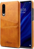 Suteni Calf Texture-beschermhoes voor Huawei P30, met kaartsleuven (bruin)