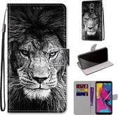 Voor LG Stylo 5 Gekleurde Tekening Cross Textuur Horizontale Flip PU Lederen Case met Houder & Kaartsleuven & Portemonnee & Lanyard (Zwart Wit Leeuwenkop)