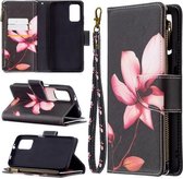 Voor Xiaomi Poco M3 Gekleurde Tekening Patroon Rits Horizontale Flip Lederen Case met Houder & Kaartsleuven & Portemonnee (Lotus)