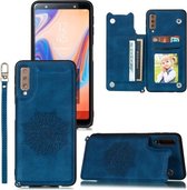 Voor Samsung Galaxy A50 Mandala reliëf PU + TPU hoesje met houder & kaartsleuven & fotolijst & riem (blauw)