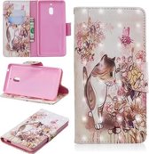 3D Gekleurde Tekening Patroon Horizontale Flip Leren Case voor Nokia 2.1, met Houder & Kaartsleuven & Portemonnee (Kat)