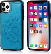 Mandala-patroon met dubbele gesp PU + TPU-beschermhoes met kaartsleuven en houder & fotolijst voor iPhone 11 Pro Max (blauw)