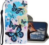 Gekleurde tekening patroon horizontaal Flip PU lederen tas met houder & kaartsleuven & portemonnee & lanyard voor iPhone XS Max (paarse vlinder)