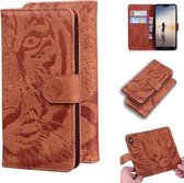 Voor Huawei P20 Lite / nova 3e Tiger Embossing Pattern Horizontale Flip Leather Case met houder & kaartsleuven & portemonnee (bruin)