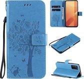 Voor Huawei Honor X10 5G Boom & Kat Reliëfpatroon Horizontale Flip Leren Case met Houder & Kaartsleuven & Portemonnee & Lanyard (Blauw)