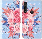 Voor Motorola Moto G8 Play 3D-schilderij Gekleurd tekeningpatroon Horizontaal Flip TPU + PU-lederen hoes met houder & kaartsleuven & portemonnee & lanyard (gekleurde bloemen)