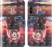 Voor Motorola Moto G8 3D-schilderij Gekleurde tekening Patroon Horizontaal Flip TPU + PU lederen tas met houder & kaartsleuven & portemonnee & lanyard (Dream Lion)