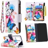 Voor Samsung Galaxy A91 Gekleurde Tekening Patroon Rits Horizontale Flip Leren Case met Houder & Kaartsleuven & Portemonnee (Twee Vlinders)