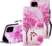 3D-schilderijpatroon Gekleurde tekening Horizontale flip PU-lederen hoes met houder & kaartsleuven en portemonnee voor iPhone 12/12 Pro (boomhut)