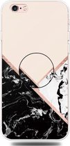 Voor iPhone 6 & 6s reliëf gelakt marmer TPU beschermhoes met houder (zwart wit roze)