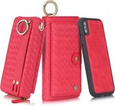 Voor iPhone X POLA Multifunctioneel Fashion Weave Magnetisch Horizontaal Flip Leren Hoesje met Kaartsleuven & Portemonnee & Fotolijst & Lanyard (Rood)