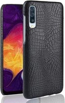 Schokbestendige krokodiltextuur pc + PU-beschermhoes voor Galaxy A50 (zwart)
