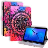 Huawei MediaPad T5 - Gekleurde tekening horizontale lederen flip-hoes met houder & kaartsleuf & fotolijst (mandala)