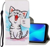 Voor OPPO A3s 3D Gekleurde Tekening Horizontale Flip PU Lederen Case met Houder & Kaartsleuven & Portemonnee (Rode Mond Kat)