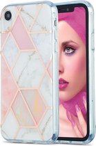 3D Electroplating Marble Pattern TPU beschermhoes voor iPhone XR (roze)