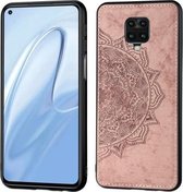 Voor Xiaomi Redmi Note 9S / Note 9 Pro / Note 9 Pro Mandala reliëf stoffen hoes PC + TPU mobiele telefoonhoes met magnetische functie en draagriem (roségoud)