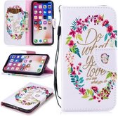 Voor iPhone XS / X Gekleurd tekeningpatroon Horizontaal Flip TPU + PU lederen hoesje met houder & kaartsleuven & portemonnee & lanyard (Do What You Love)