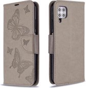 Voor Huawei P40 Lite Twee Vlinders Reliëfpatroon Horizontale Flip Leren Case met Houder & Kaartsleuf & Portemonnee & Lanyard (Grijs)