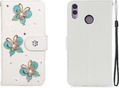 Voor Huawei Honor 8X Horizontale Flip Effen Kleur Strass Leren Case met Kaartsleuf & Portemonnee & Houder (Drie Vlinders)