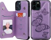 Voor iPhone 11 Pro Butterfly Embossing Pattern Schokbestendige beschermhoes met houder & kaartsleuven en fotolijst (paars)