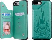 Voor iPhone 8 Plus / 7 Plus Skull Head Embossing Pattern Schokbestendige beschermhoes met houder & kaartsleuven & portemonnee (groen)