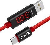 TOPK 1m 3A max USB naar USB-C / Type-C nylon gevlochten snellaadsynchronisatiegegevenskabel, met uitgangsdisplay (rood)