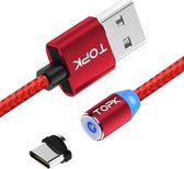 TOPK 2m 2.4A Max USB naar USB-C / Type-C nylon gevlochten magnetische oplaadkabel met LED-indicator (rood)
