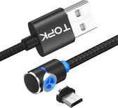 TOPK 2m 2.4A Max USB naar Micro USB 90 graden elleboog magnetische oplaadkabel met LED-indicator (zwart)