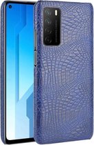 Voor Huawei Honor Play4 schokbestendige krokodiltextuur pc + PU-hoes (blauw)