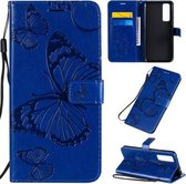 Voor Huawei Nova 7 3D vlinders reliëf patroon horizontaal flip lederen tas met houder & kaartsleuf & portemonnee (blauw)