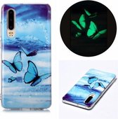 Voor Huawei P30 Lichtgevende TPU zachte beschermhoes (vlinders)