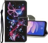 Voor Vivo S1 Pro Gekleurd tekeningpatroon Horizontale flip lederen tas met houder & kaartsleuven & portemonnee (fluorescerende vlinder)