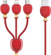1,5 m 2A 3-in-1 USB naar 8-pins + micro-USB + USB-C / Type-C lantaarn oplaadkabel (rood)