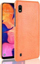 Samsung Galaxy A10 Hoesje - Mobigear - Croco Serie - Hard Kunststof Backcover - Oranje - Hoesje Geschikt Voor Samsung Galaxy A10
