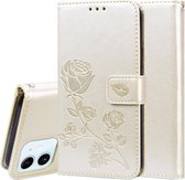 Rose reliëf horizontale flip PU lederen tas met houder & kaartsleuven & portemonnee voor iPhone 12 mini (goud)