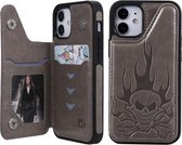 Skull Head Embossing Pattern Schokbestendige beschermhoes met houder & kaartsleuven & portemonnee voor iPhone 12 mini (grijs)