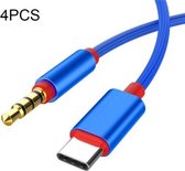 4 stuks 3,5 mm naar type-c audiokabel microfoon opname adapter kabel mobiele telefoon live geluidskaart kabel (blauw)