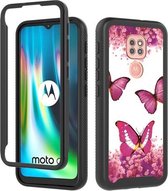 Voor Motorola Moto G9 Play 3 in 1 Card PC + TPU schokbestendige beschermhoes (Rose Red Butterfly)
