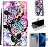 Voor Huawei Honor X10 / X10 Pro Gekleurde Tekening Cross Textuur Horizontale Flip PU Lederen Case met Houder & Kaartsleuven & Portemonnee & Lanyard (Kleur Achtergrond Holle Bloem)